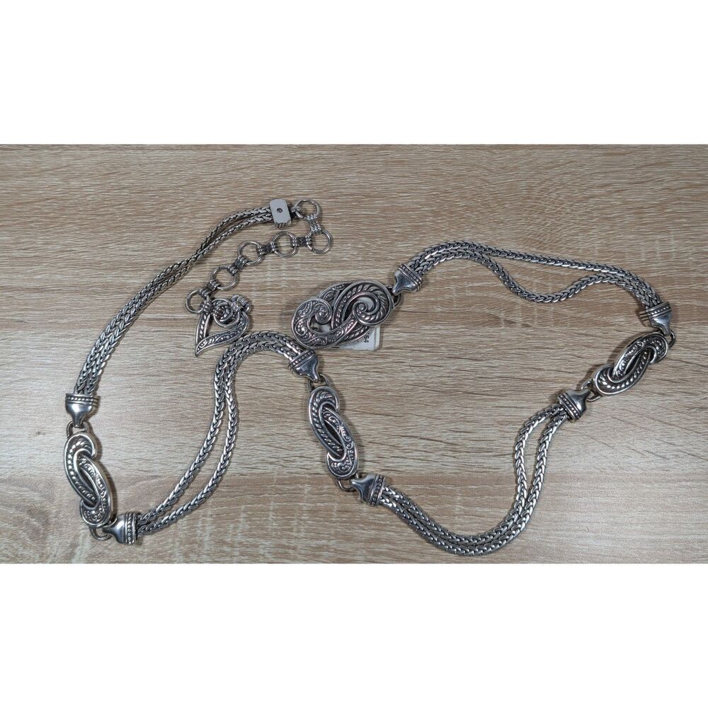 Brighton Silver Tone Chain Link Belt 38” Adjustable Western Scroll Design NWT